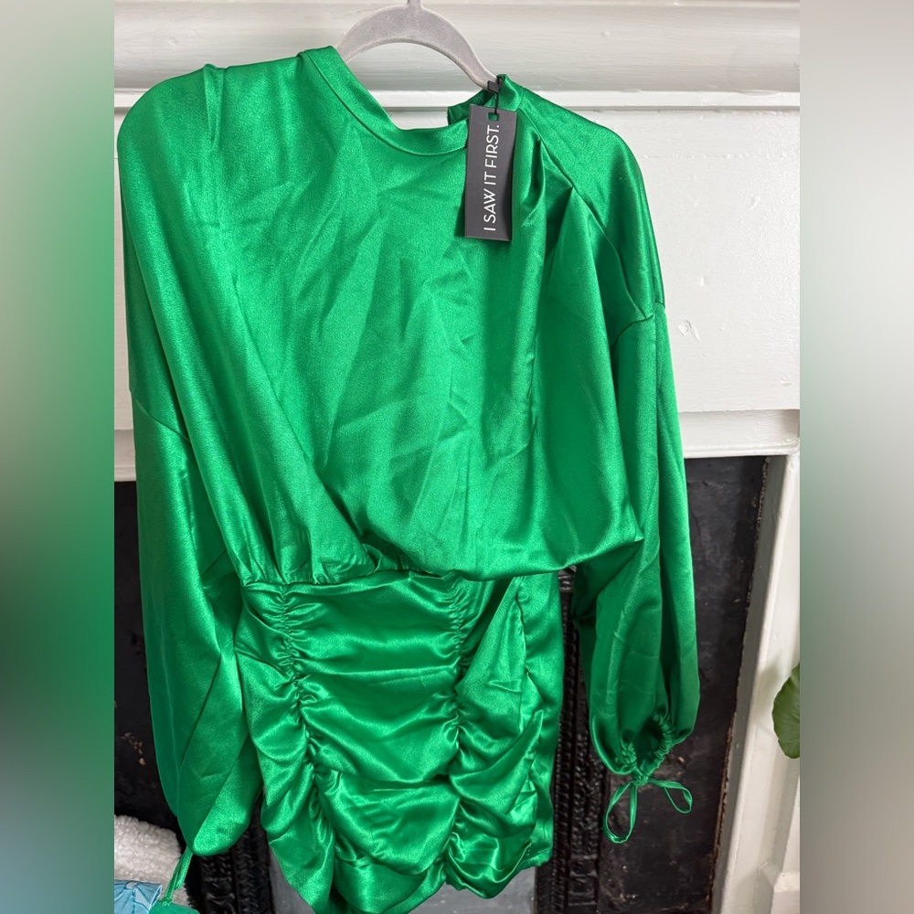 I Saw It First Green Satin Dress